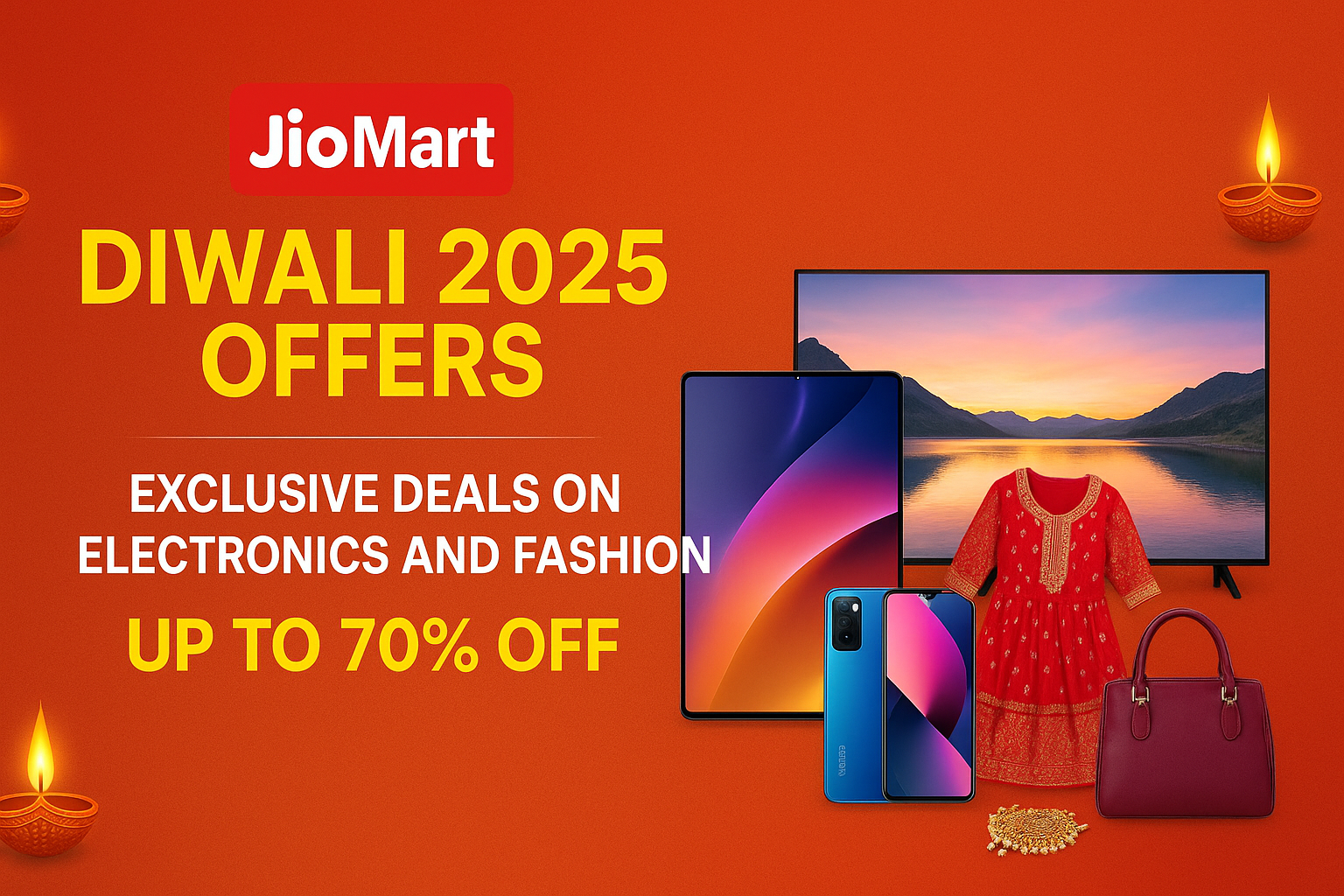JioMart Diwali 2025 Discount Banner – Save Up to 70% on Electronics & Fashion